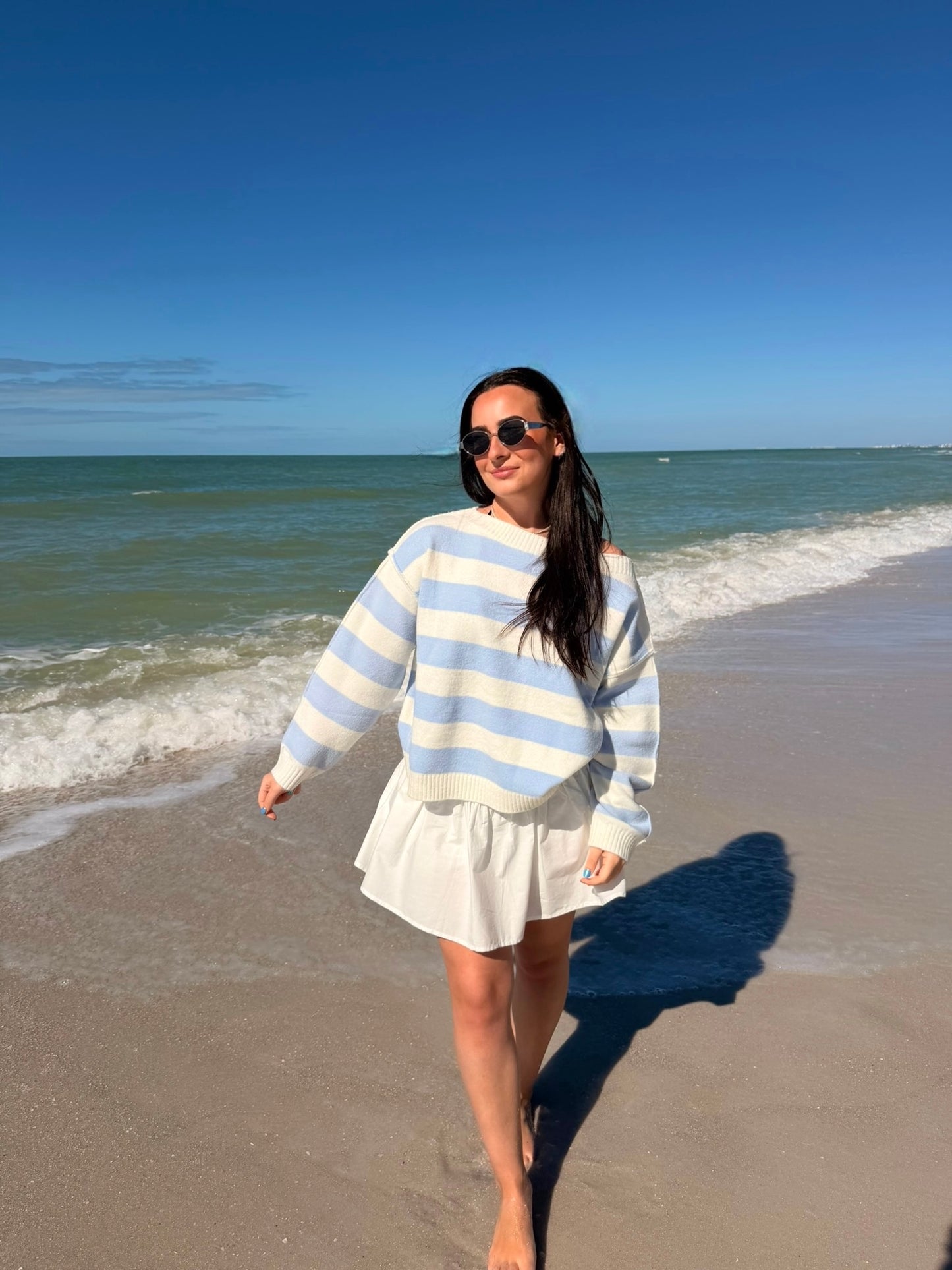 Blue Ivory One Shoulder Sweater