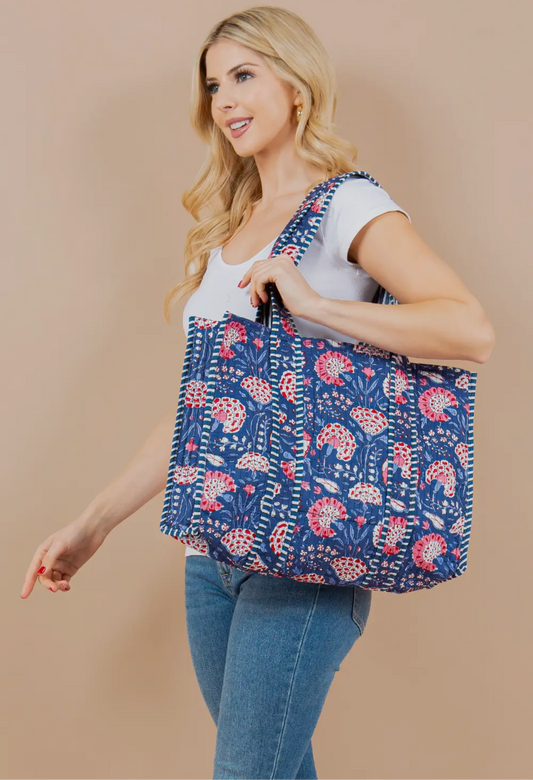 Blue Quilted Tote