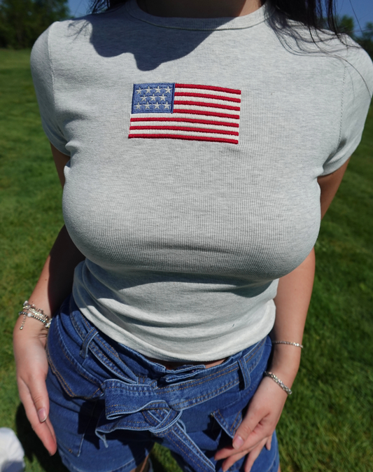 embroidered flag baby tee