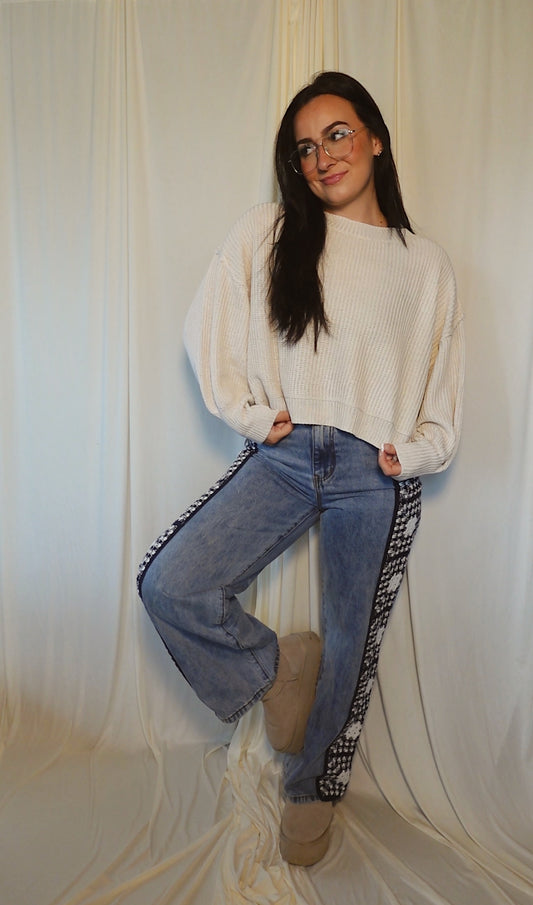 denim jeans with crochet sides