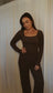 brown long sleeve square neckline