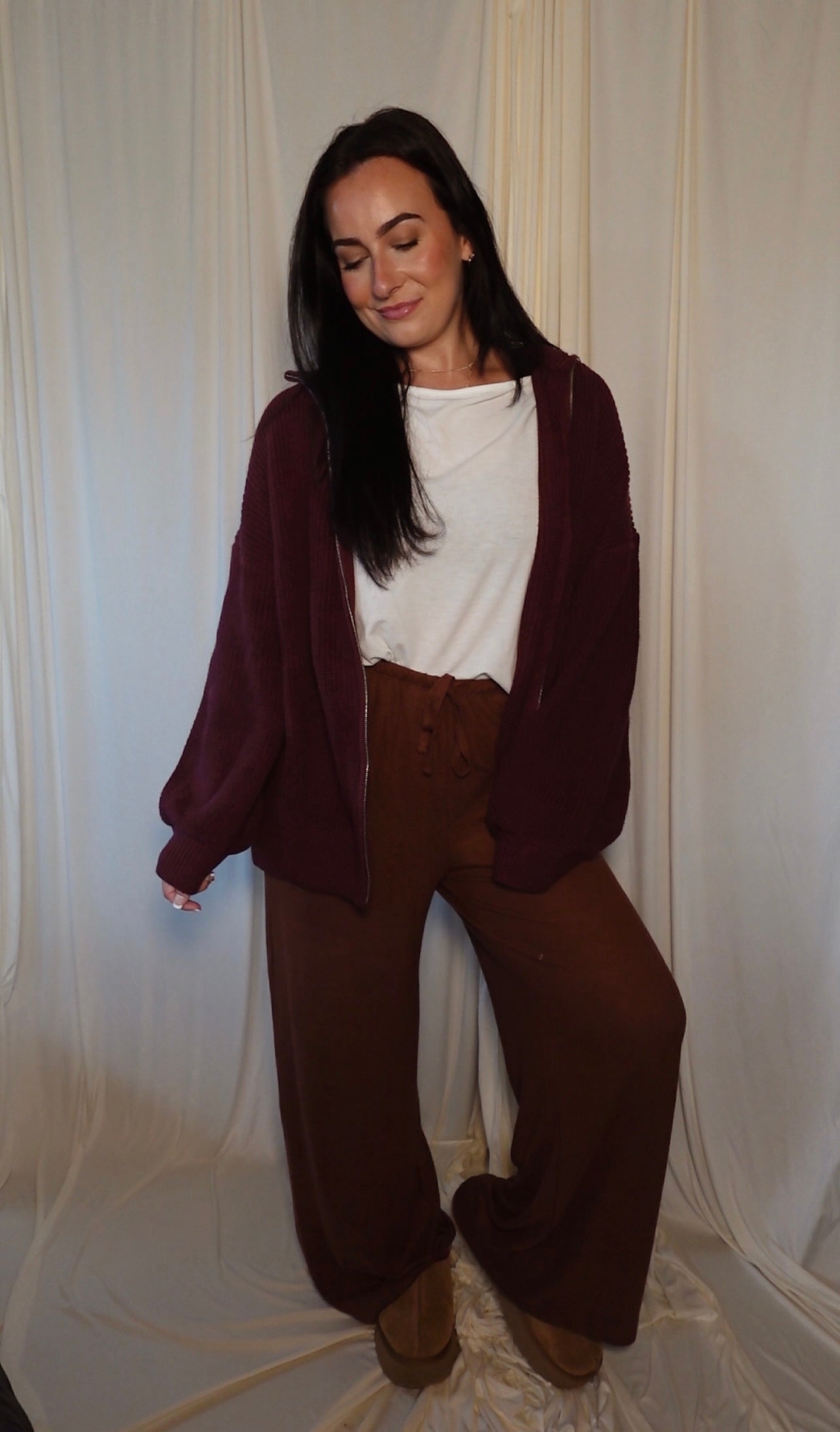 burgundy zip up sweater jacket