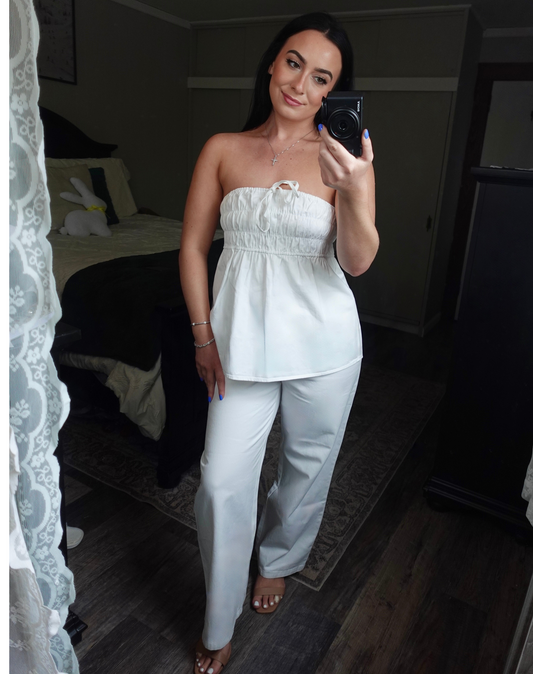 white drawstring pants